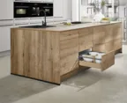 KUBE Structura modern kitchen island in Sierra Oak Reproduction