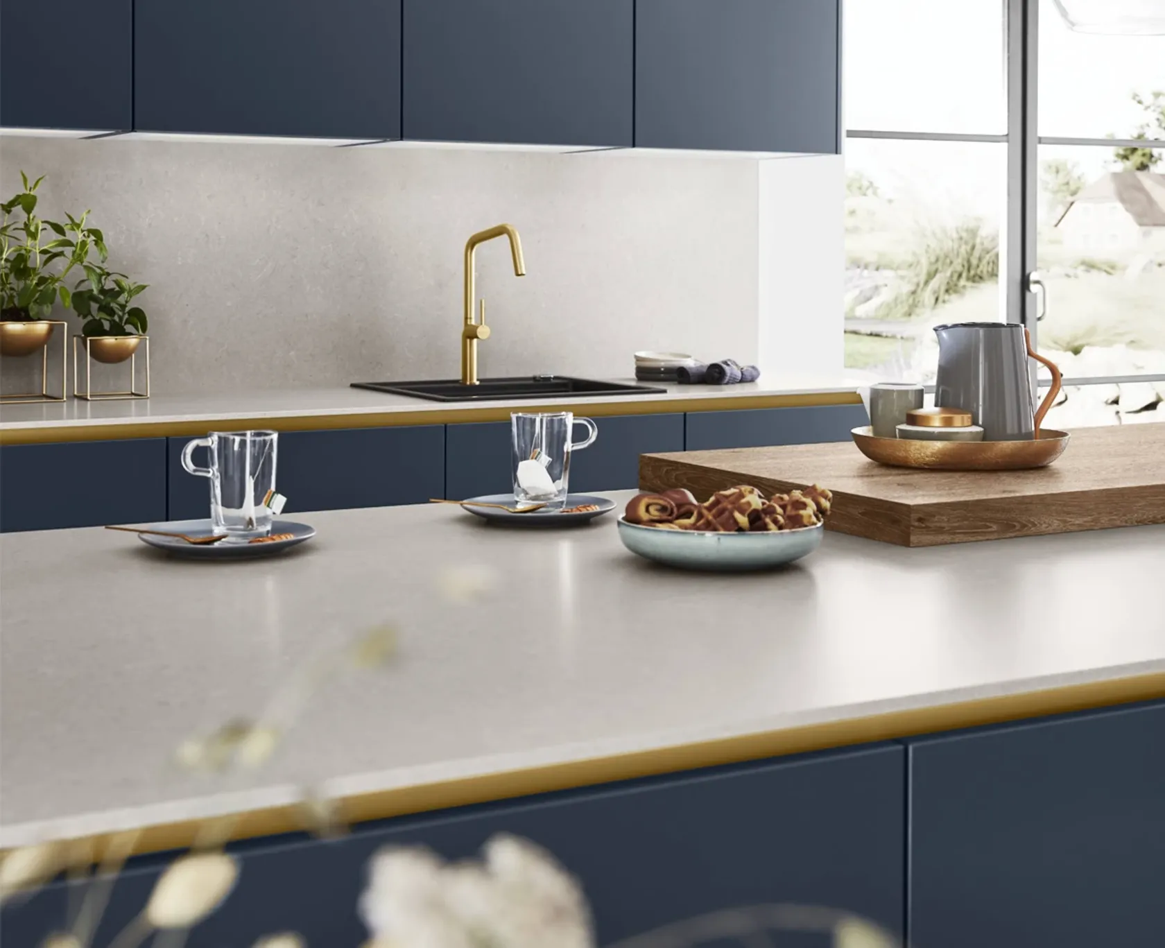 KUBE Easytouch modern kitchen sink in Fjord Blue